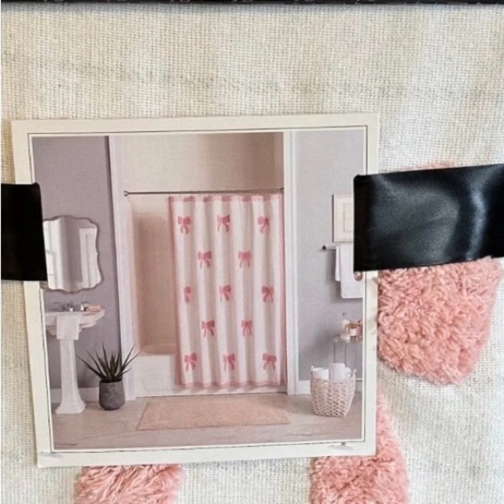 Rachel Zoe White Shower Curtain with raised Pink Bow Accents